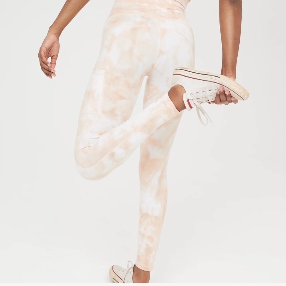 aerie Offline Tie-Dye Hugger High Rise Leggings XXL‎ Cream Yellow Workout Yoga